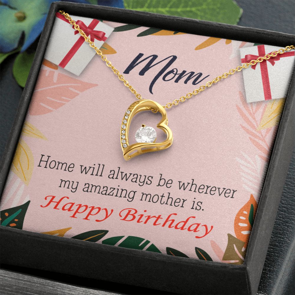 To Mom Birthday Message Home is Mom Forever Necklace w Message Card-Express Your Love Gifts