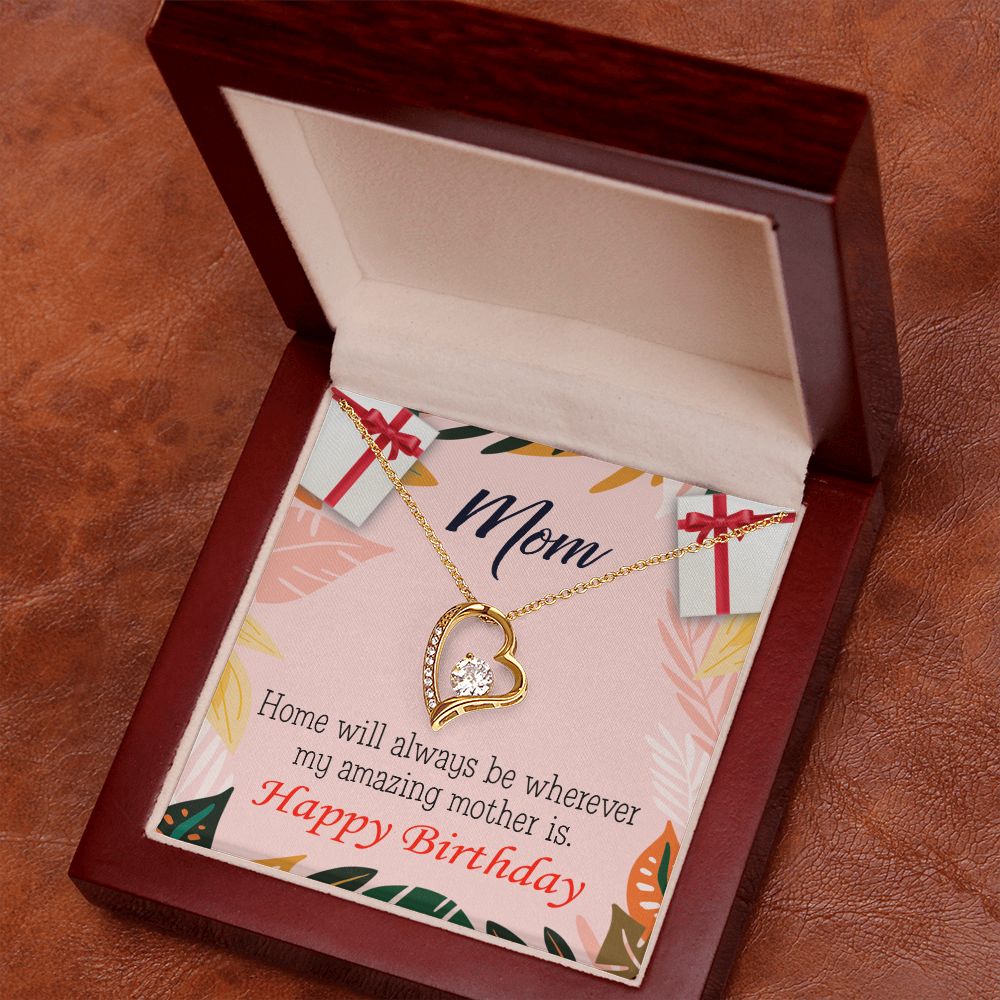 To Mom Birthday Message Home is Mom Forever Necklace w Message Card-Express Your Love Gifts