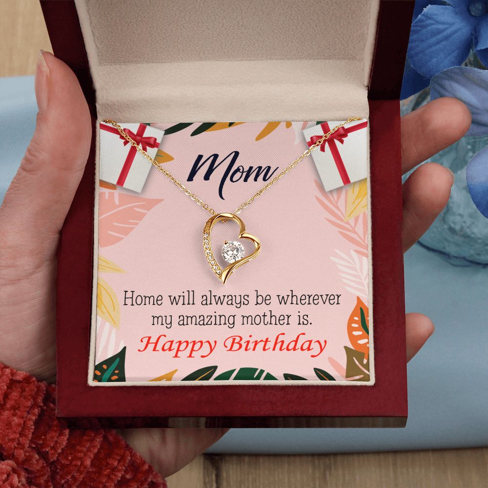 To Mom Birthday Message Home is Mom Forever Necklace w Message Card-Express Your Love Gifts