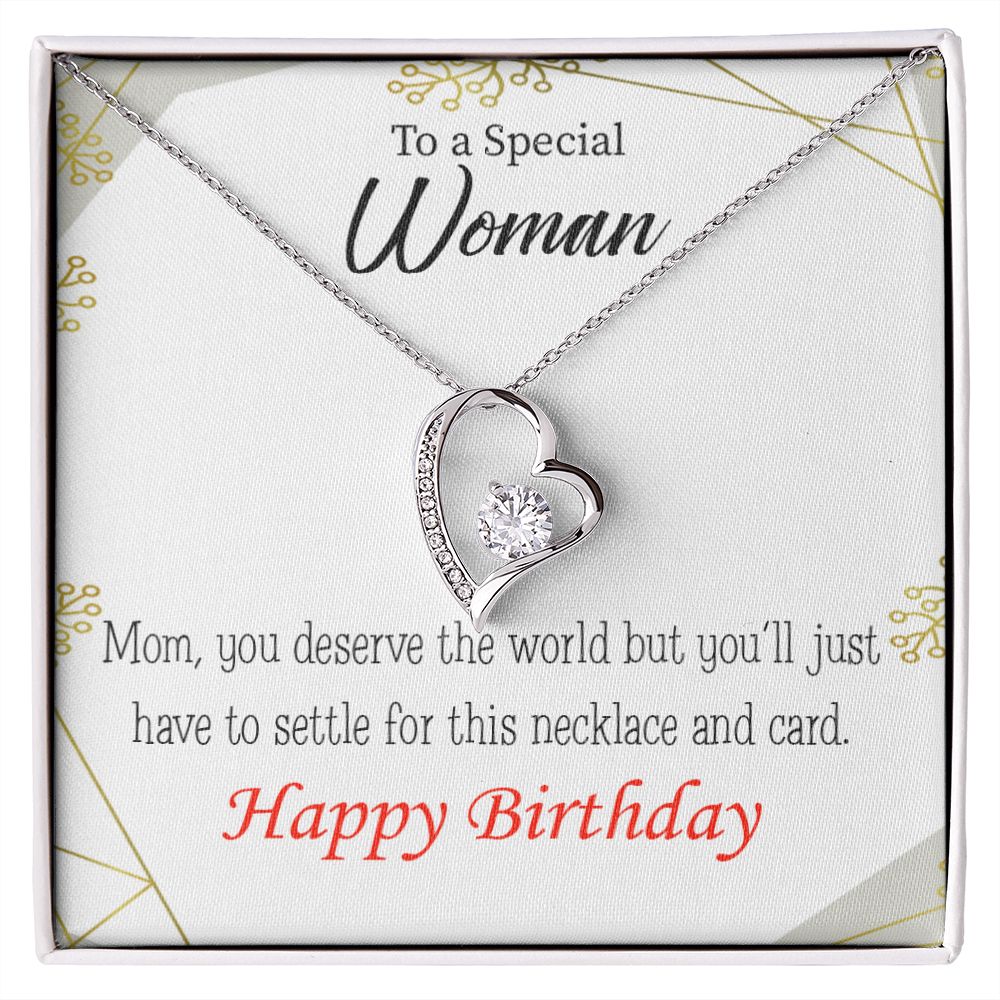 To Mom Birthday Message You Deserve the World Forever Necklace w Message Card-Express Your Love Gifts