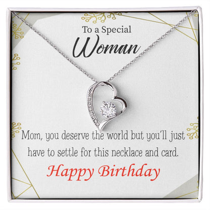 To Mom Birthday Message You Deserve the World Forever Necklace w Message Card-Express Your Love Gifts