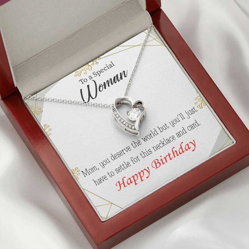 To Mom Birthday Message You Deserve the World Forever Necklace w Message Card-Express Your Love Gifts