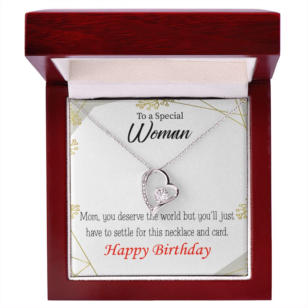 To Mom Birthday Message You Deserve the World Forever Necklace w Message Card-Express Your Love Gifts