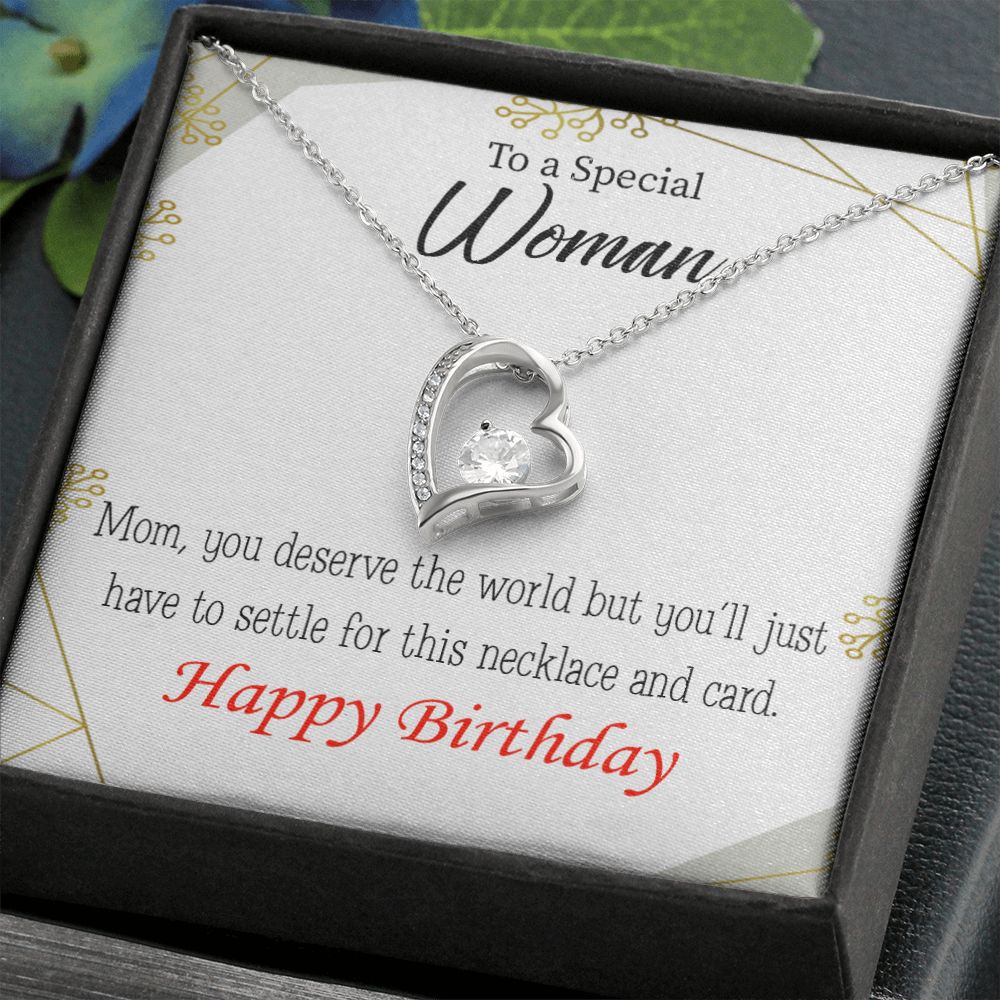 To Mom Birthday Message You Deserve the World Forever Necklace w Message Card-Express Your Love Gifts