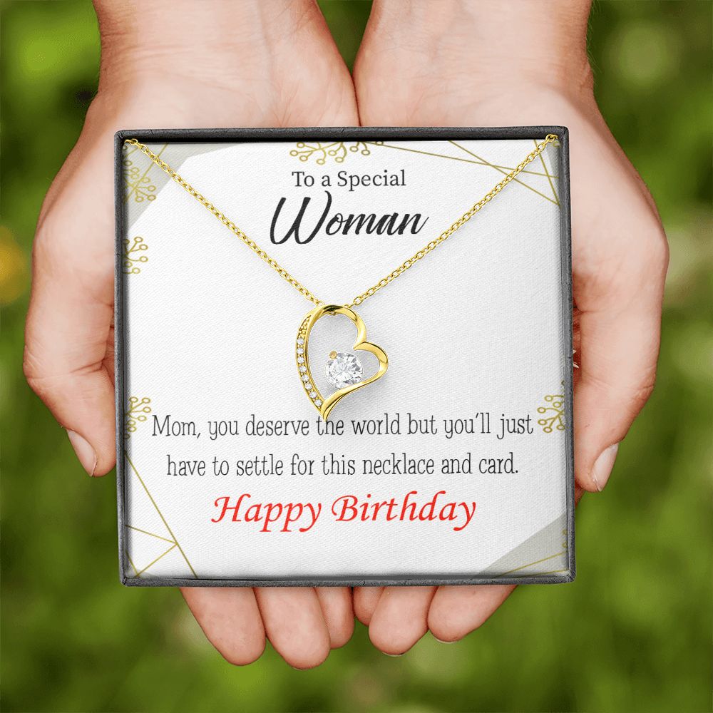 To Mom Birthday Message You Deserve the World Forever Necklace w Message Card-Express Your Love Gifts