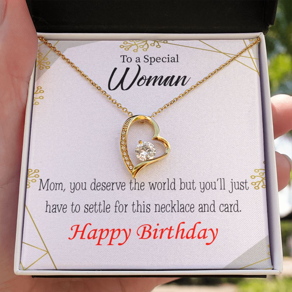 To Mom Birthday Message You Deserve the World Forever Necklace w Message Card-Express Your Love Gifts