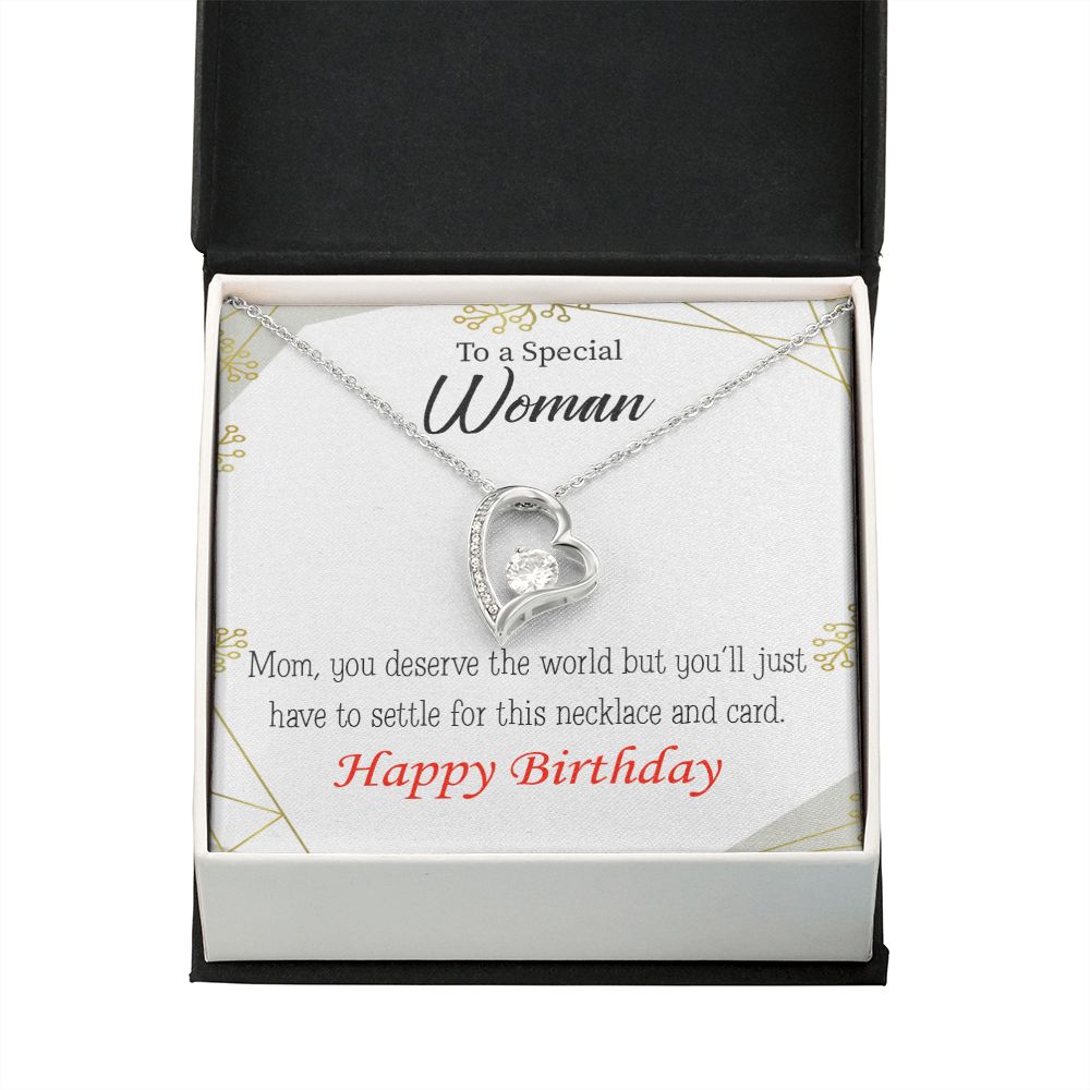 To Mom Birthday Message You Deserve the World Forever Necklace w Message Card-Express Your Love Gifts