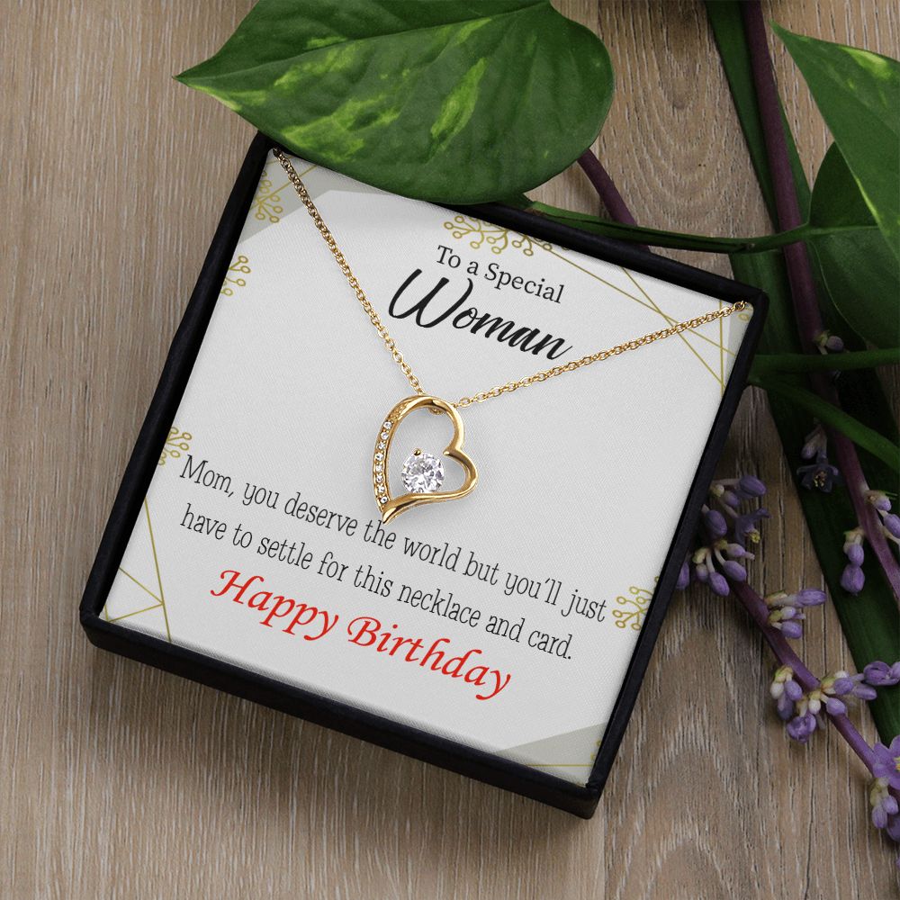 To Mom Birthday Message You Deserve the World Forever Necklace w Message Card-Express Your Love Gifts