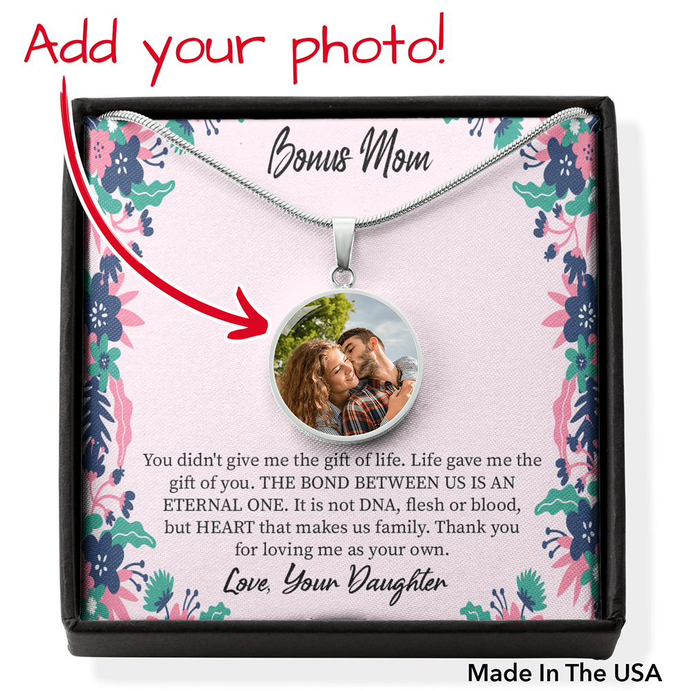 To Mom From Daughter Personalized Necklace Bonus Mom Message Circle Pendant Stainless Steel or 18k Gold 18-22"-Express Your Love Gifts