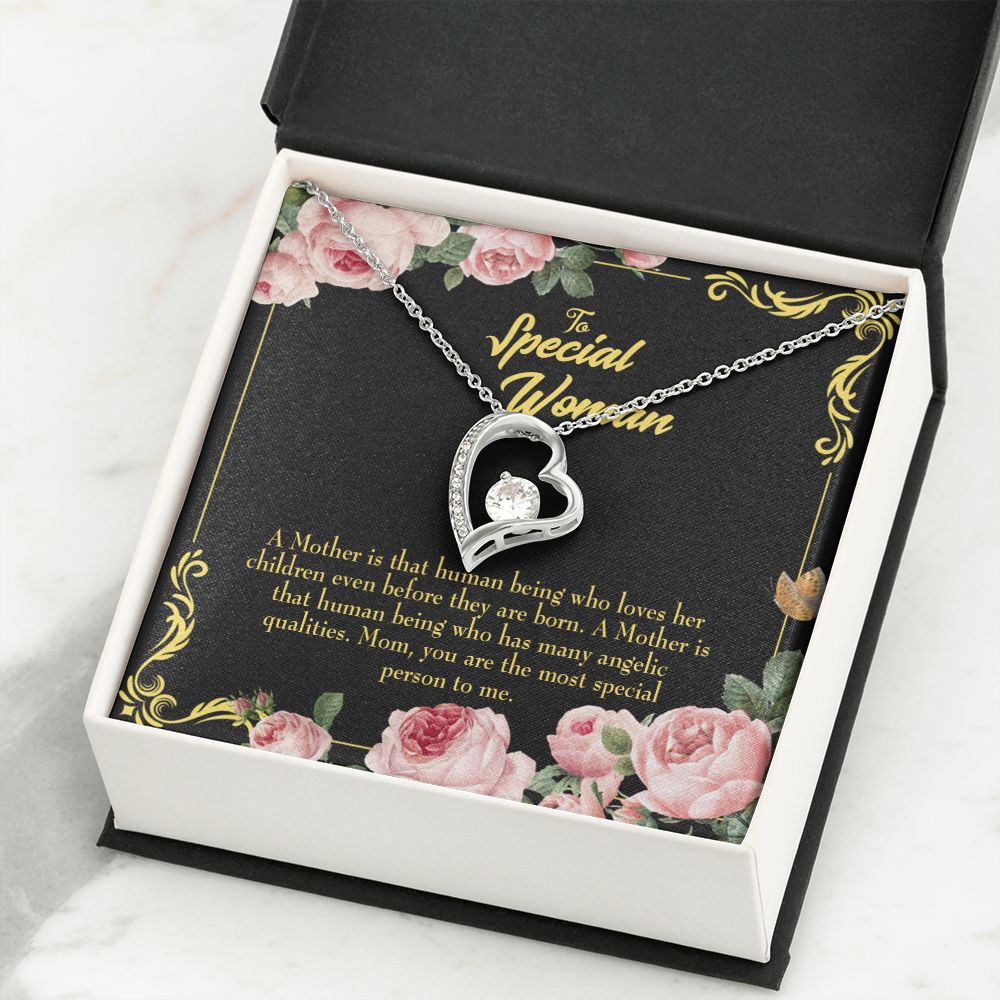 To Mom Mother is Human Forever Necklace w Message Card-Express Your Love Gifts