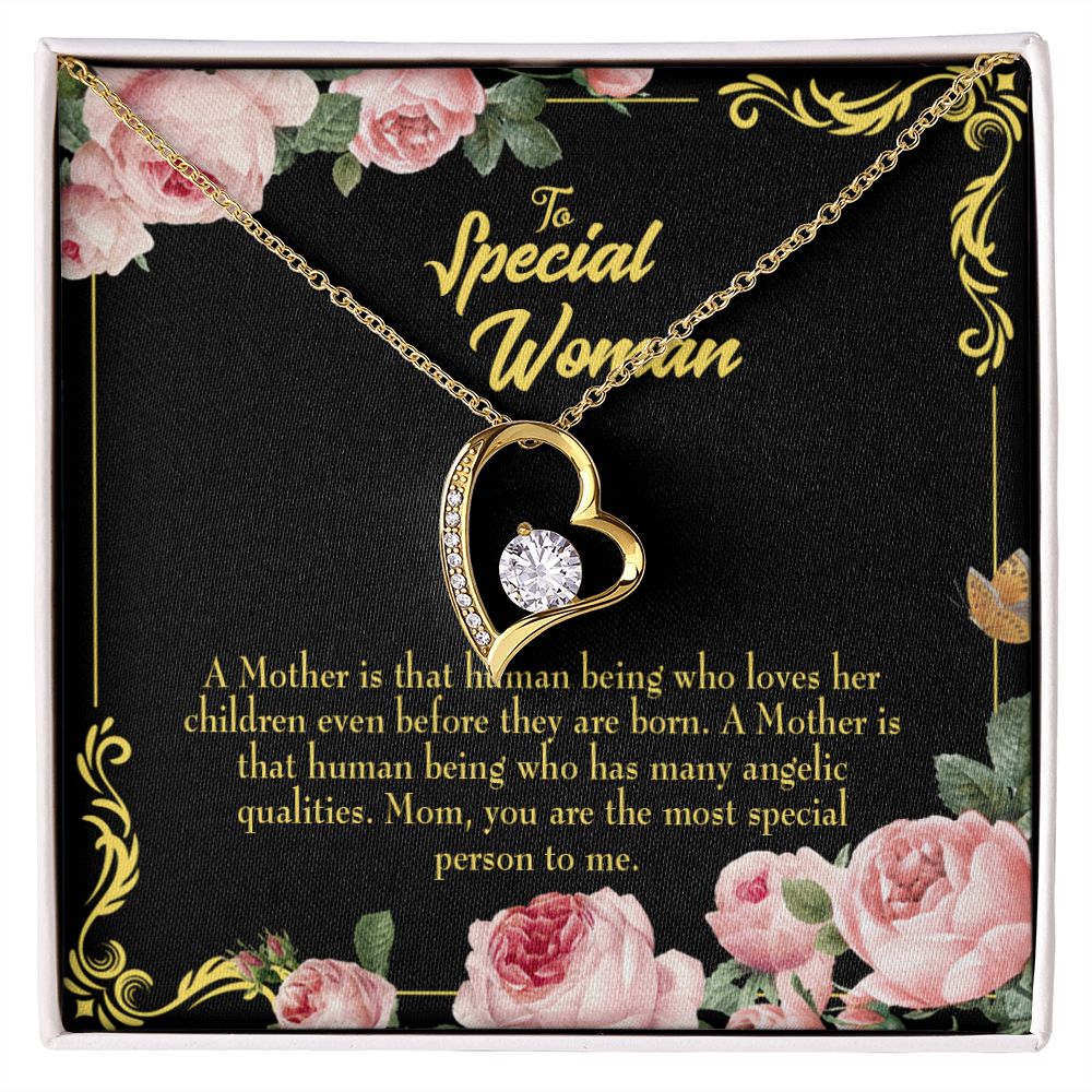 To Mom Mother is Human Forever Necklace w Message Card-Express Your Love Gifts