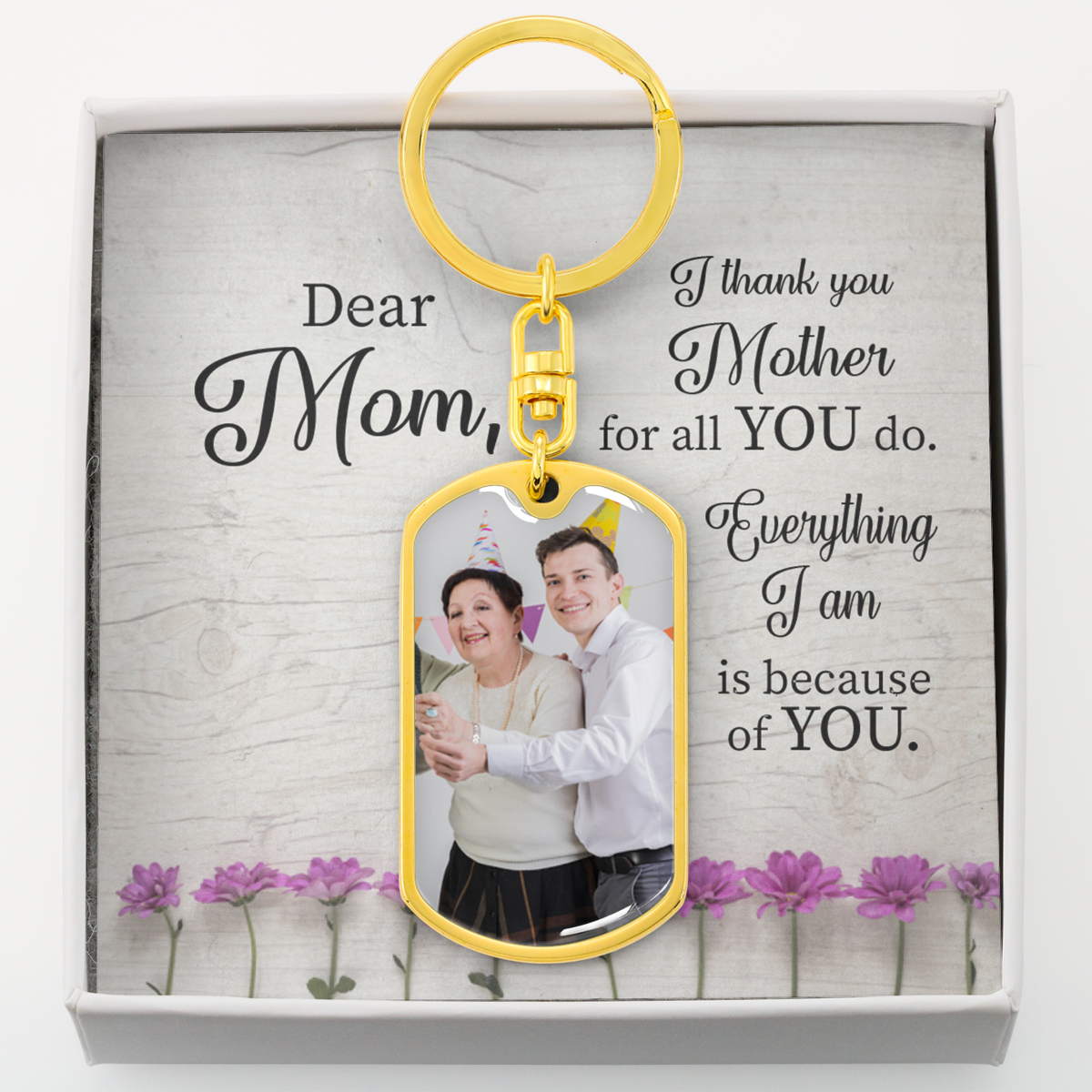 To Mom Personalized Keychain Everything I Am Dog Tag Pendant Stainless Steel or 18k Gold-Express Your Love Gifts