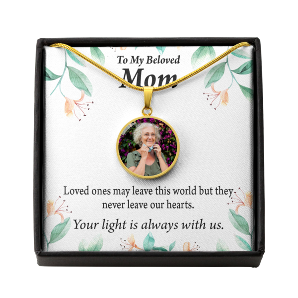 To Mom Personalized Memorial Remembrance Never Leave Our Hearts Stainless Steel or 18k Gold Circle Pendant 18-22"-Express Your Love Gifts