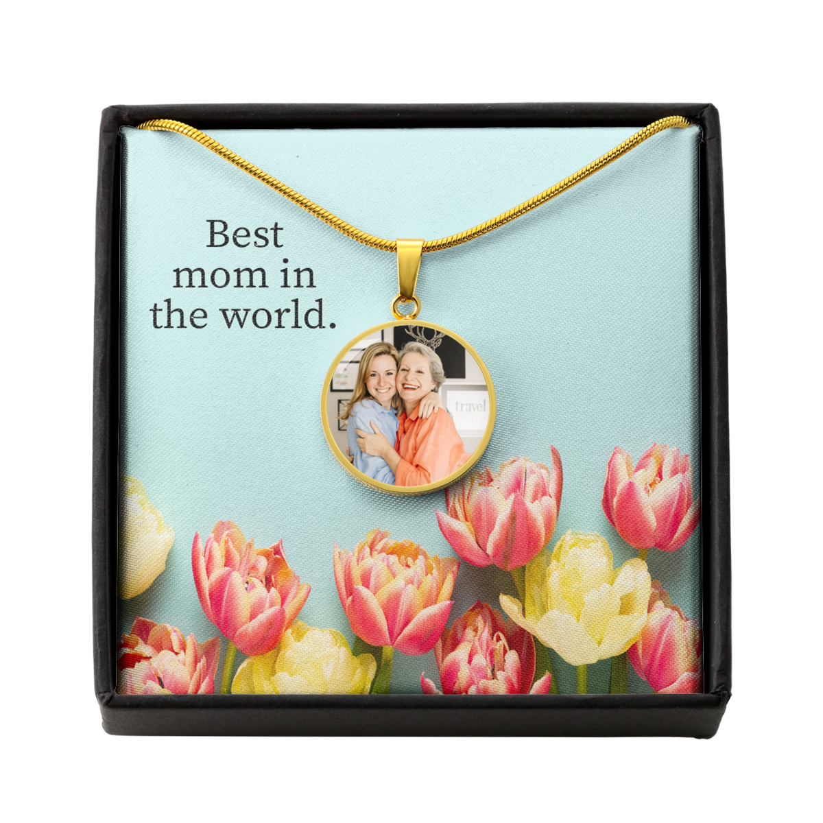 To Mom Personalized Necklace Best Mom In The World Message Circle Pendant Stainless Steel or 18k Gold 18-22"-Express Your Love Gifts