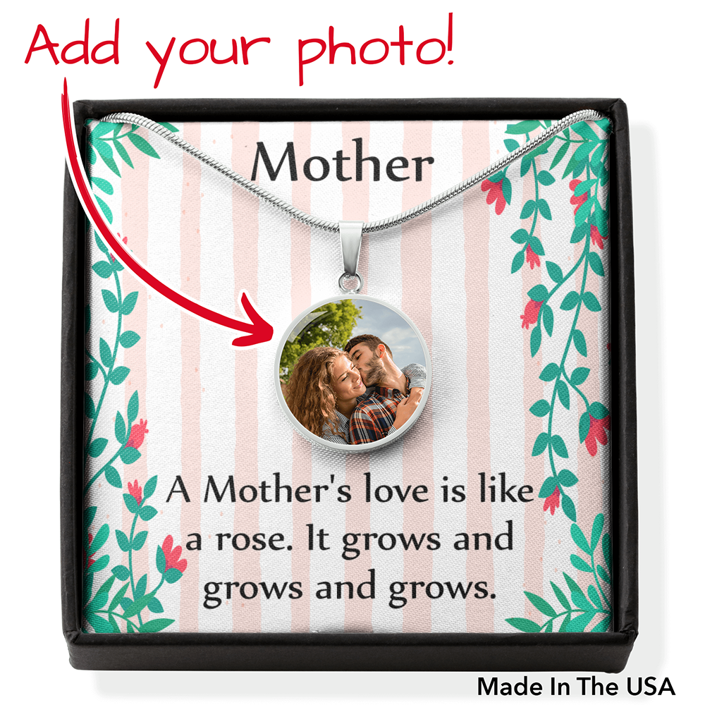 To Mom Personalized Necklace Like A Rose Mother's Love Message Circle Pendant Stainless Steel or 18k Gold 18-22"-Express Your Love Gifts