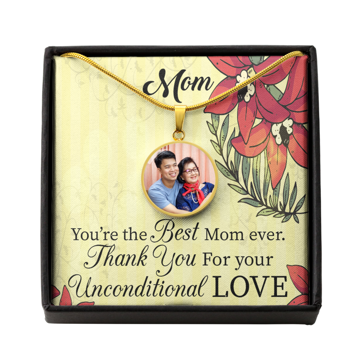 To Mom Personalized Necklace Thank You For Your Unconditional Love Message Circle Pendant Stainless Steel or 18k Gold 18-22"-Express Your Love Gifts