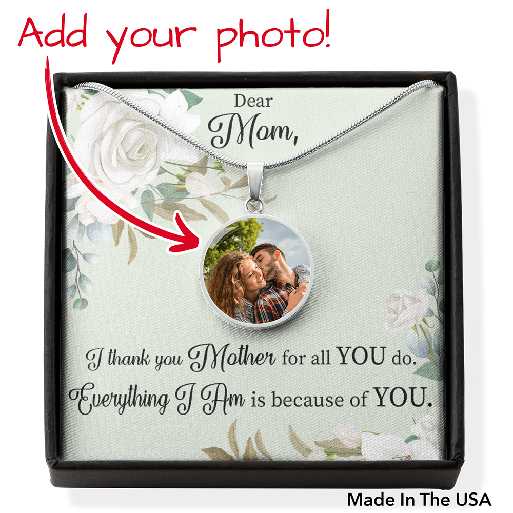 To Mom Personalized Necklace Thank You Mom Message Circle Pendant Stainless Steel or 18k Gold 18-22"-Express Your Love Gifts