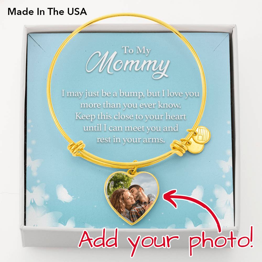 To Mom Personalized Rest in Your Heart Heart Bangle Stainless Steel or 18k Gold 18-22"-Express Your Love Gifts