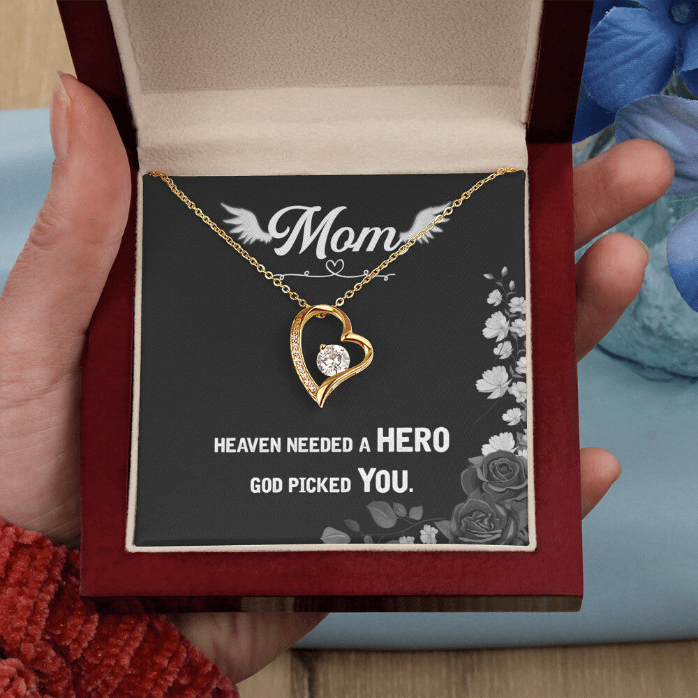 To Mom Remembrance Message Heaven Needed a Hero Forever Necklace w Message Card-Express Your Love Gifts