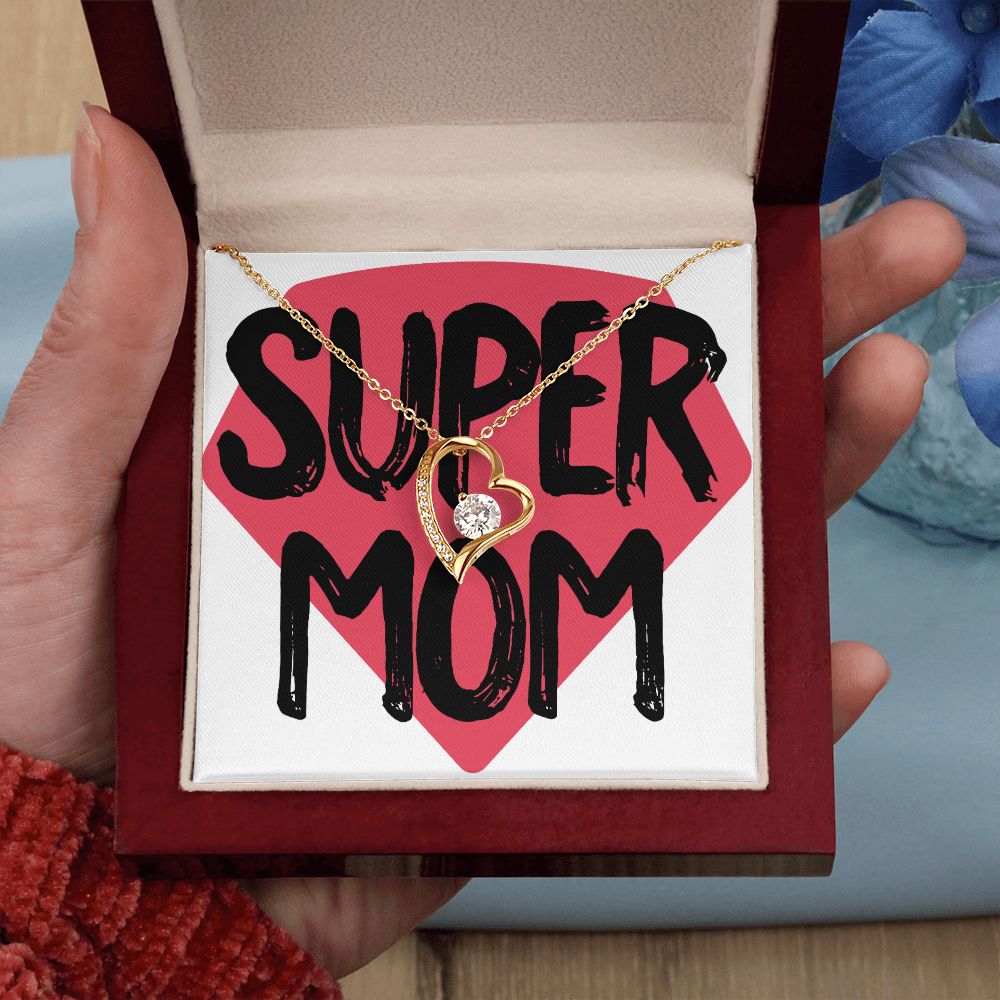 To Mom Super Mom Forever Necklace w Message Card-Express Your Love Gifts