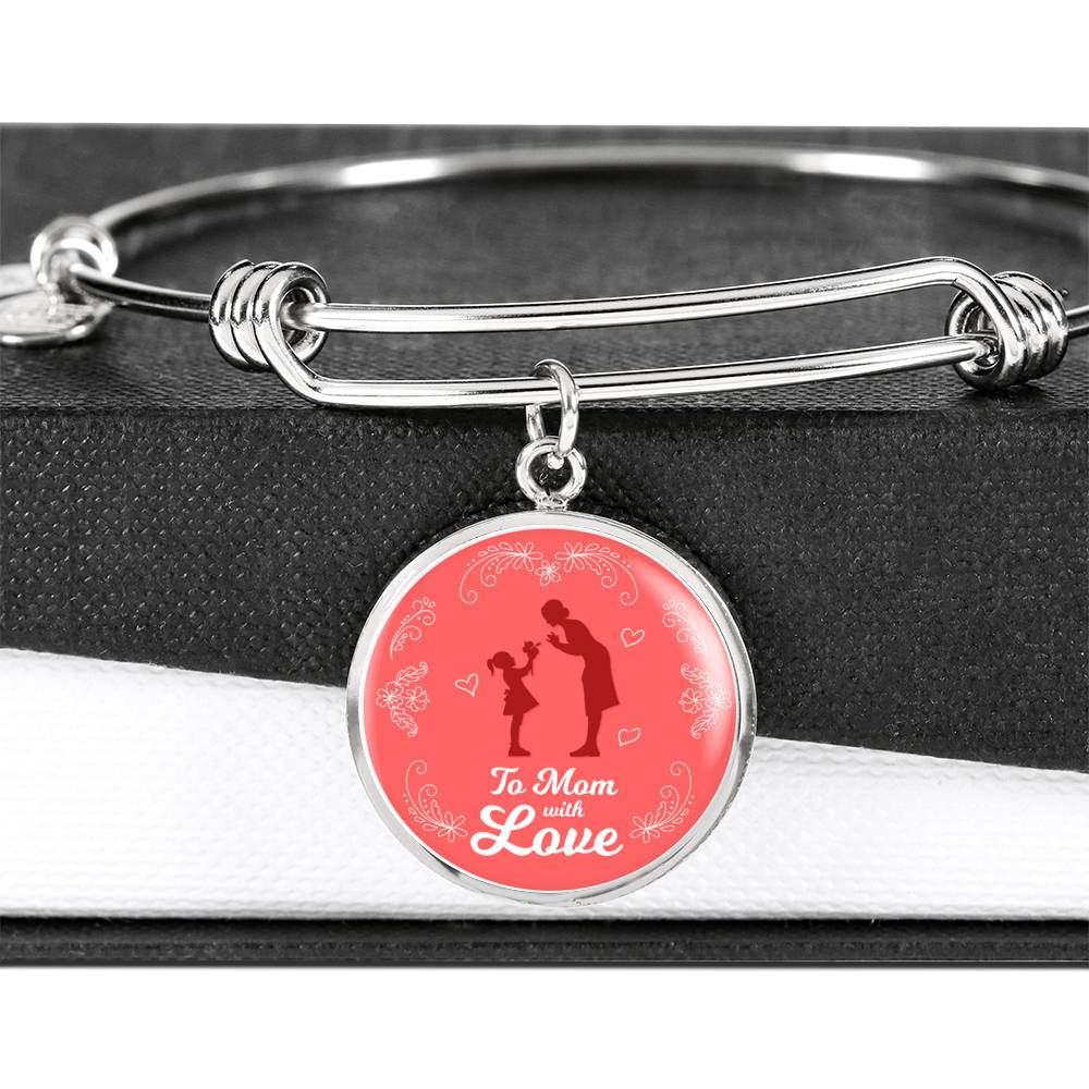 To Mom With Love Circle Pendant Bangle Stainless Steel or 18k Gold 18-22"-Express Your Love Gifts