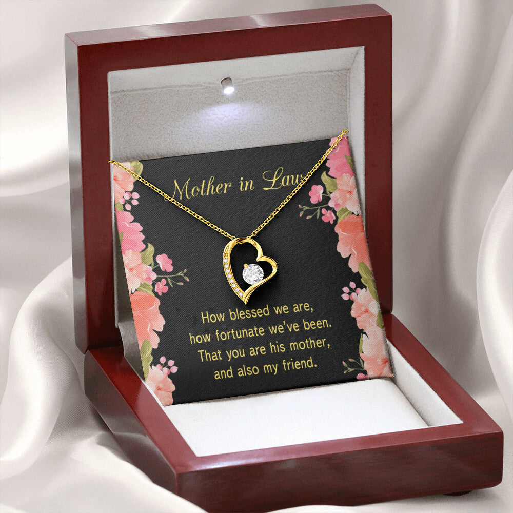 To Mother-in-Law How Fortunate Forever Necklace w Message Card-Express Your Love Gifts
