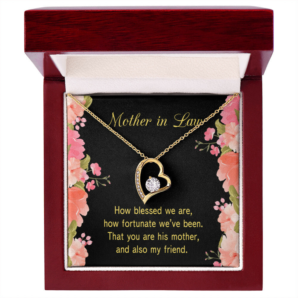 To Mother-in-Law How Fortunate Forever Necklace w Message Card-Express Your Love Gifts