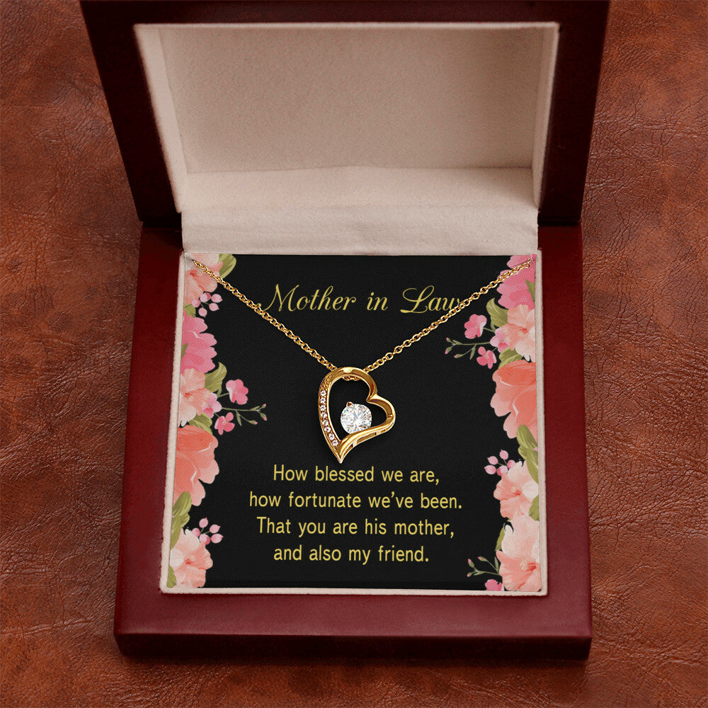 To Mother-in-Law How Fortunate Forever Necklace w Message Card-Express Your Love Gifts