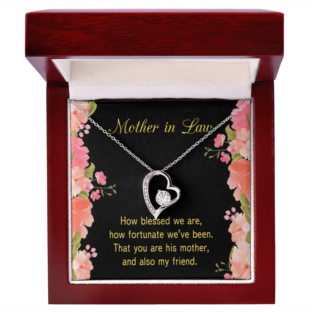 To Mother-in-Law How Fortunate Forever Necklace w Message Card-Express Your Love Gifts