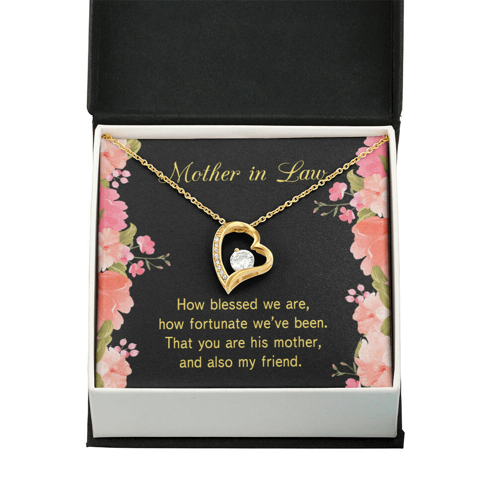 To Mother-in-Law How Fortunate Forever Necklace w Message Card-Express Your Love Gifts