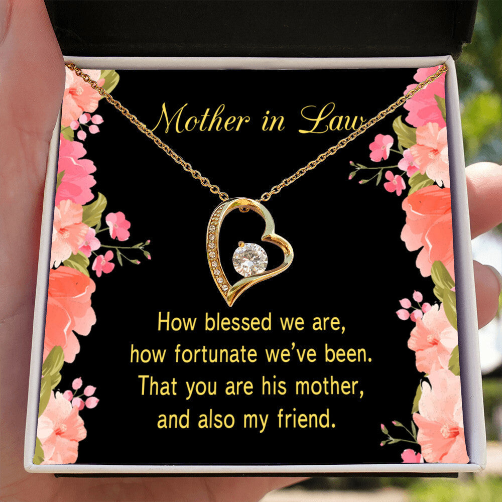 To Mother-in-Law How Fortunate Forever Necklace w Message Card-Express Your Love Gifts