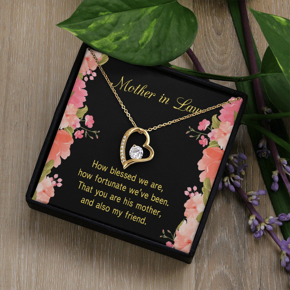 To Mother-in-Law How Fortunate Forever Necklace w Message Card-Express Your Love Gifts