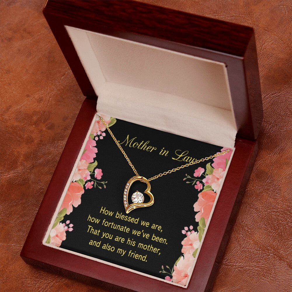 To Mother-in-Law How Fortunate Forever Necklace w Message Card-Express Your Love Gifts