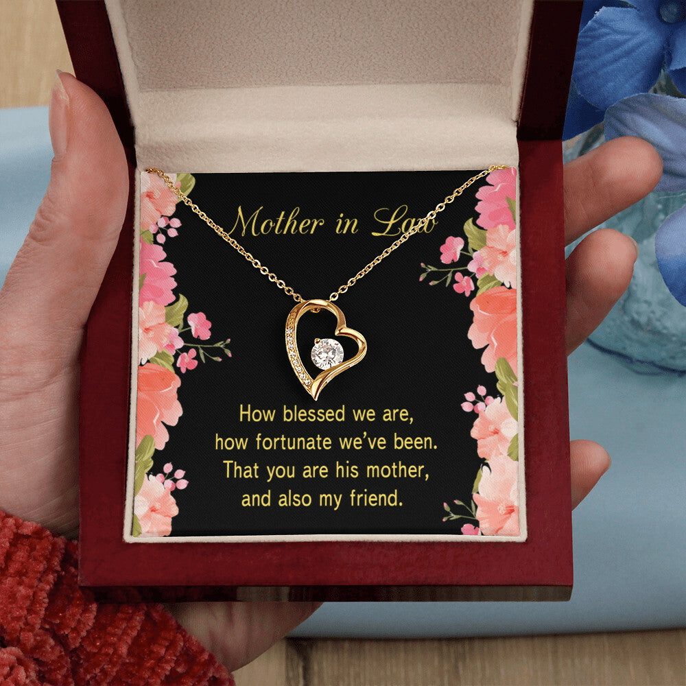 To Mother-in-Law How Fortunate Forever Necklace w Message Card-Express Your Love Gifts