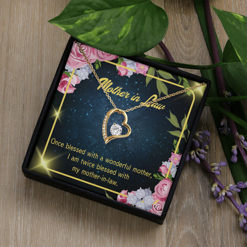 To Mother-in-Law Twice Blessed Forever Necklace w Message Card-Express Your Love Gifts