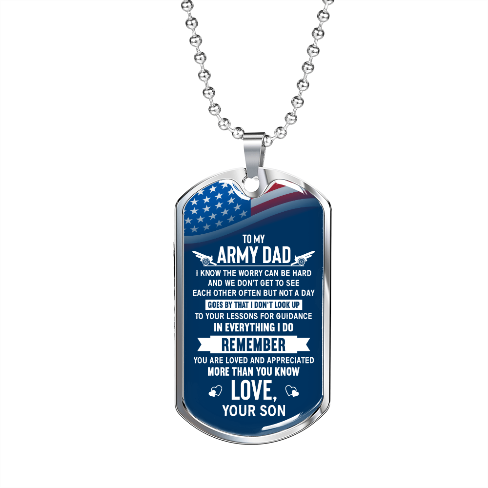 To My Army Dad From Son Necklace Stainless Steel or 18k Gold Dog Tag 24" Chain-Express Your Love Gifts