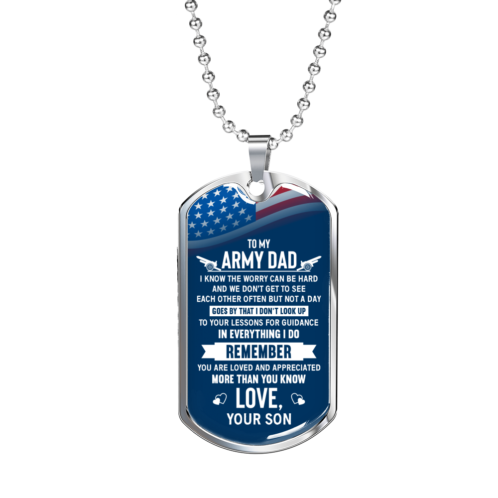 To My Army Dad I Know The Worry Necklace Stainless Steel or 18k Gold Dog Tag 24" Chain-Express Your Love Gifts