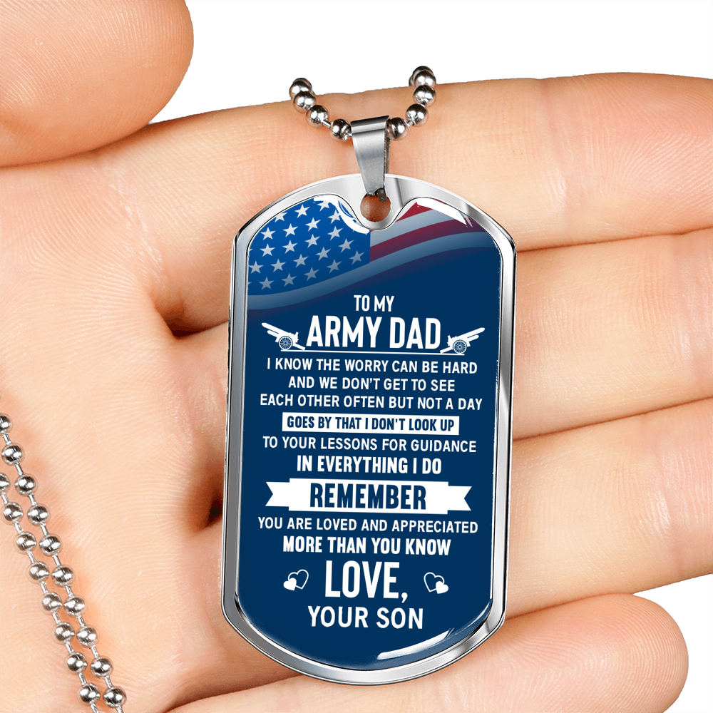 To My Army Dad I Know The Worry Necklace Stainless Steel or 18k Gold Dog Tag 24" Chain-Express Your Love Gifts