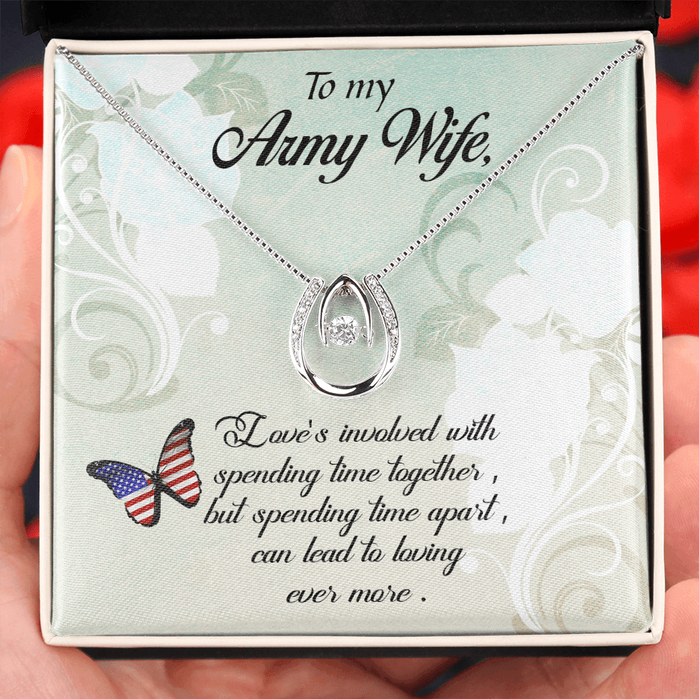 To My Army Wife Loving More Lucky Horseshoe Necklace Message Card 14k w CZ Crystals-Express Your Love Gifts