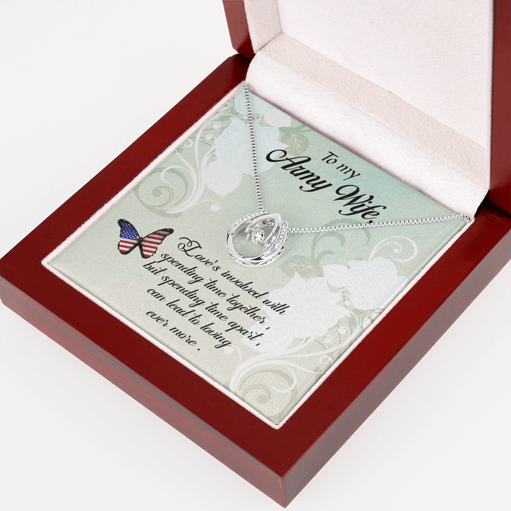 To My Army Wife Loving More Lucky Horseshoe Necklace Message Card 14k w CZ Crystals-Express Your Love Gifts