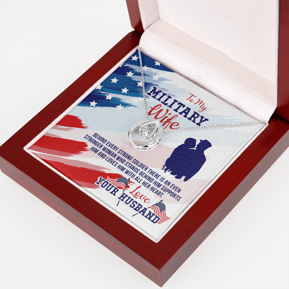 To My Army Wife Strong Soldier Lucky Horseshoe Necklace Message Card 14k w CZ Crystals-Express Your Love Gifts