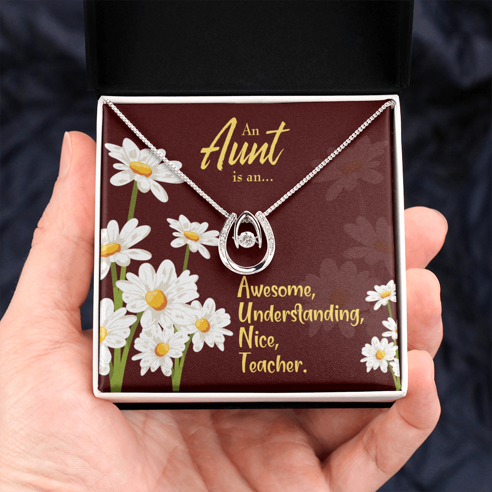 To My Aunt AUNT Definition Lucky Horseshoe Necklace Message Card 14k w CZ Crystals-Express Your Love Gifts