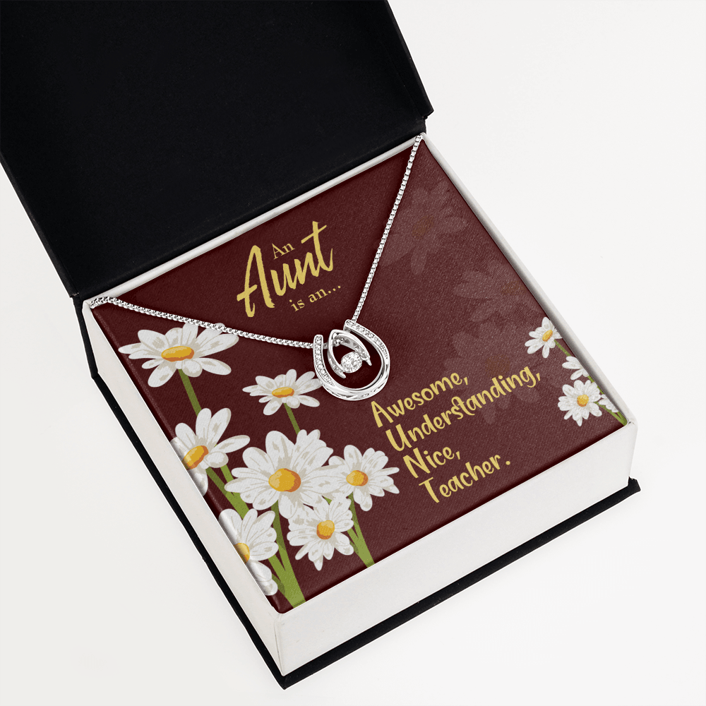 To My Aunt AUNT Definition Lucky Horseshoe Necklace Message Card 14k w CZ Crystals-Express Your Love Gifts