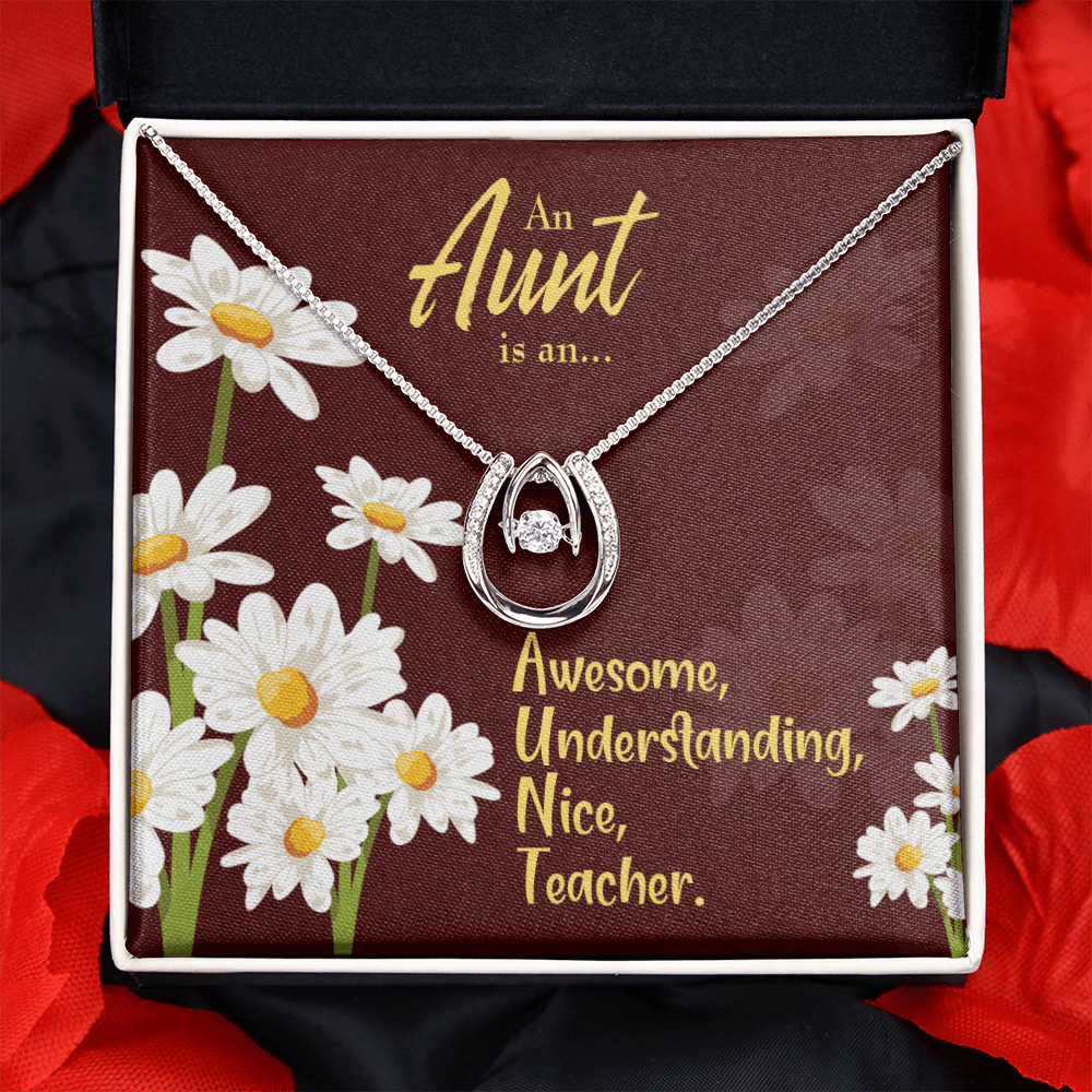 To My Aunt AUNT Definition Lucky Horseshoe Necklace Message Card 14k w CZ Crystals-Express Your Love Gifts