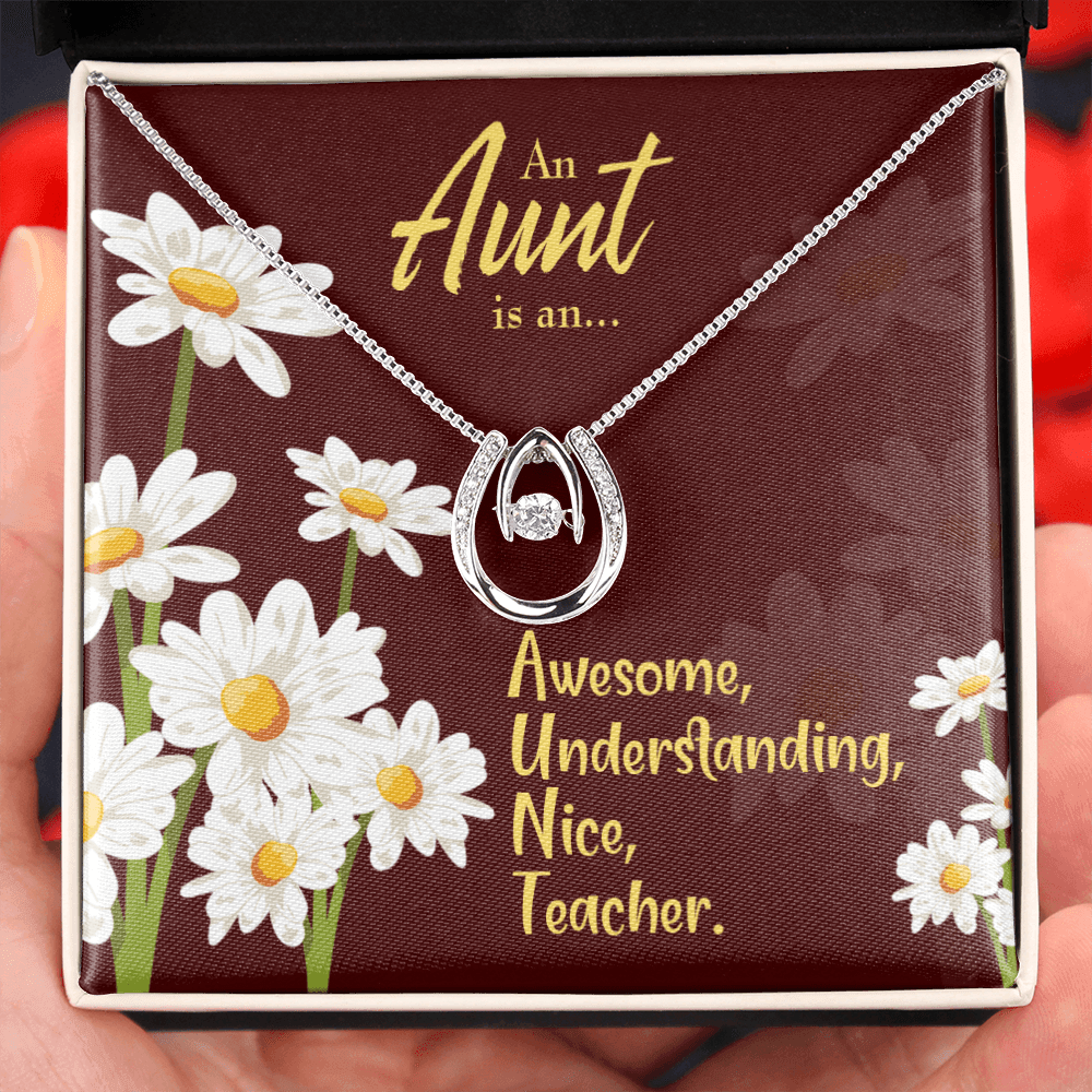 To My Aunt AUNT Definition Lucky Horseshoe Necklace Message Card 14k w CZ Crystals-Express Your Love Gifts