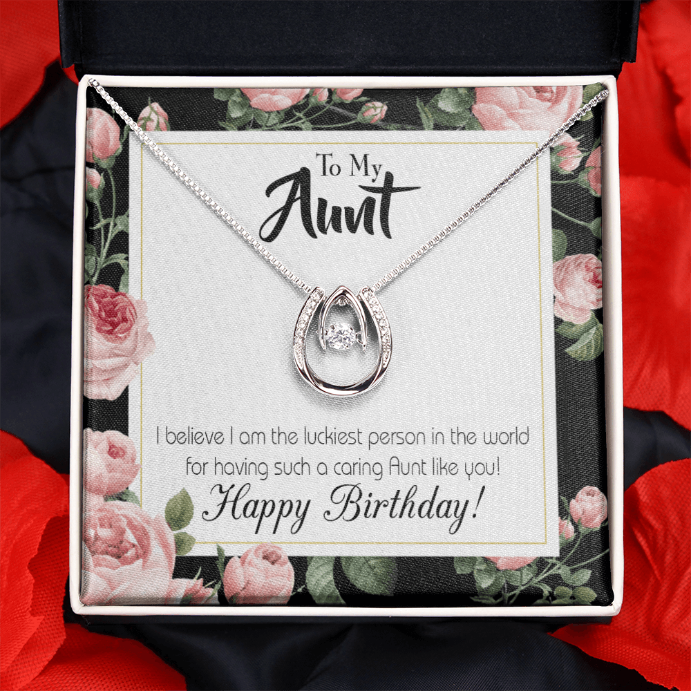 To My Aunt Aunt Like You Lucky Horseshoe Necklace Message Card 14k w CZ Crystals-Express Your Love Gifts