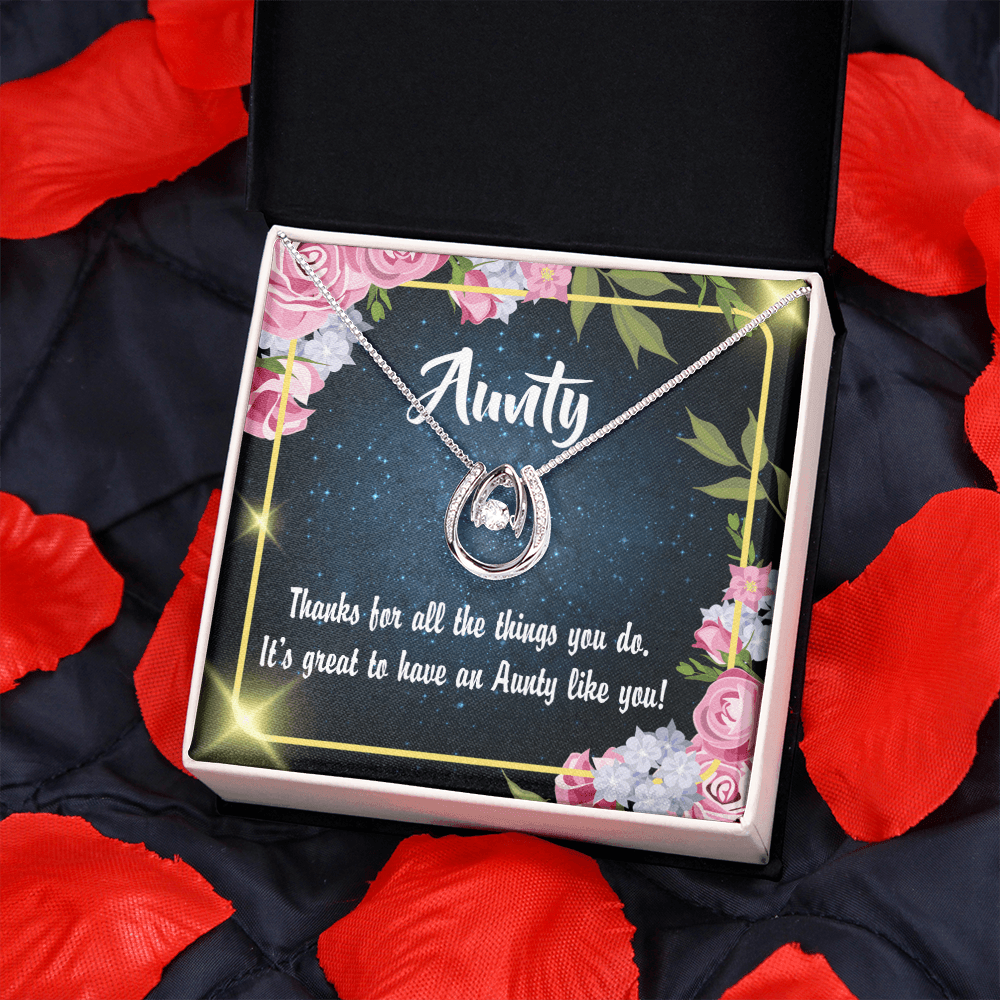 To My Aunt Auntie Like You Lucky Horseshoe Necklace Message Card 14k w CZ Crystals-Express Your Love Gifts