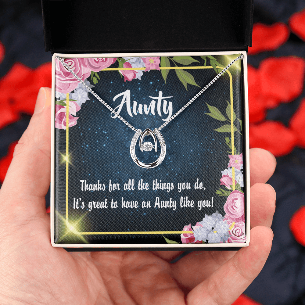 To My Aunt Auntie Like You Lucky Horseshoe Necklace Message Card 14k w CZ Crystals-Express Your Love Gifts