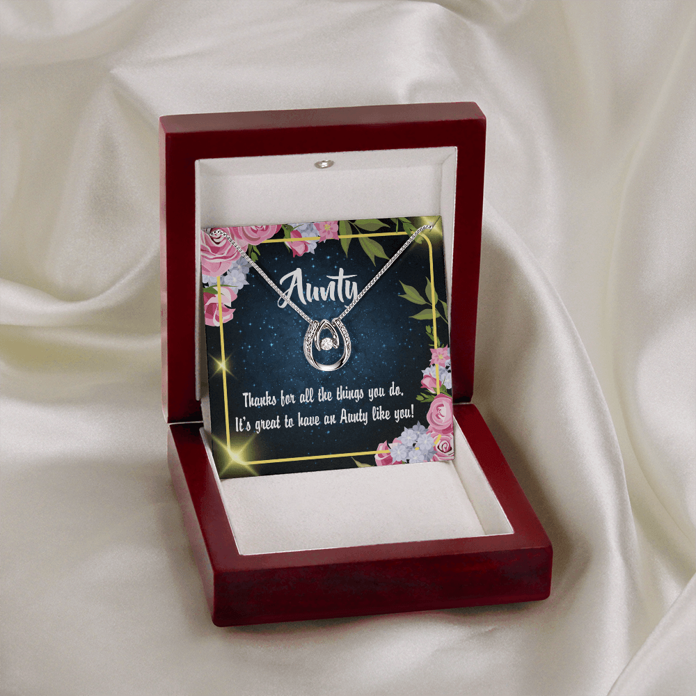 To My Aunt Auntie Like You Lucky Horseshoe Necklace Message Card 14k w CZ Crystals-Express Your Love Gifts