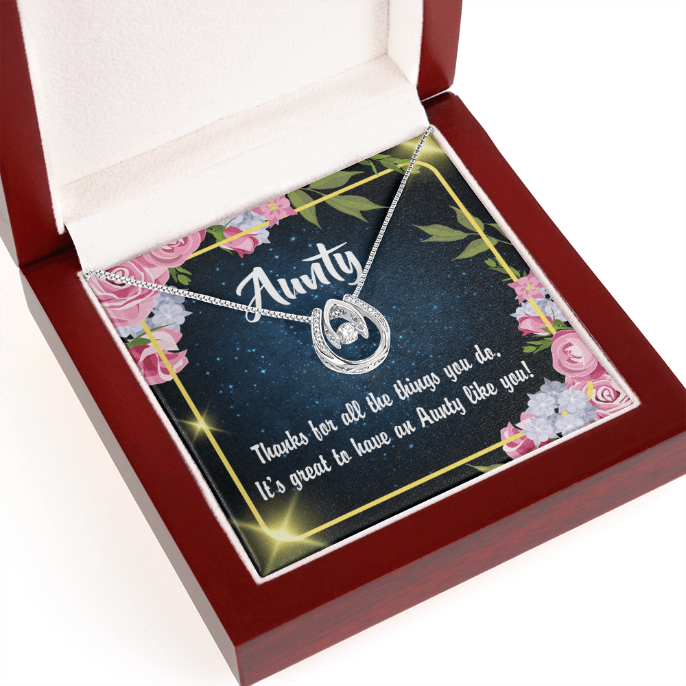 To My Aunt Auntie Like You Lucky Horseshoe Necklace Message Card 14k w CZ Crystals-Express Your Love Gifts